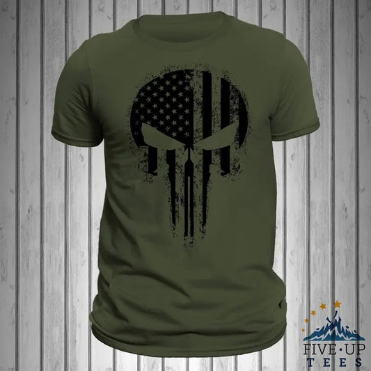 USA Flag Skull Blacked Out Design Men's T-Shirt Hoodie, Sweatshirt | InkThreadWorks.com