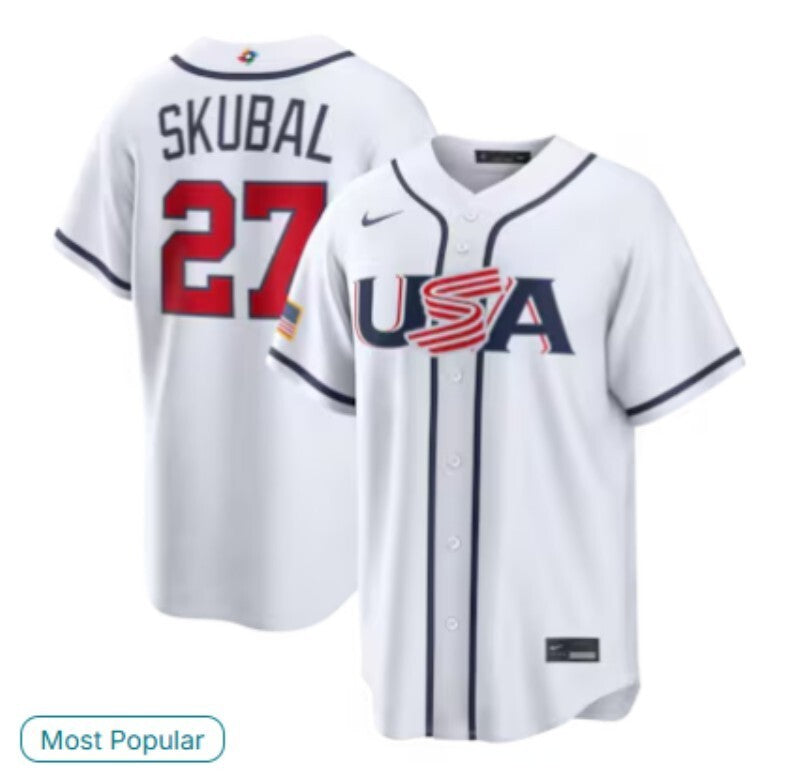 USA Baseball #27 Tarik Skubal White 2026 World Baseball Classic Home 26 World Cup