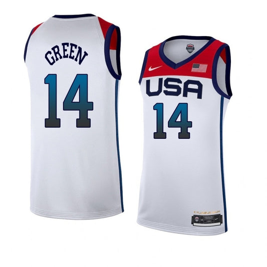 USA Dream Team 14 #14 Green Tokyo Olympics Team USA White Style 2