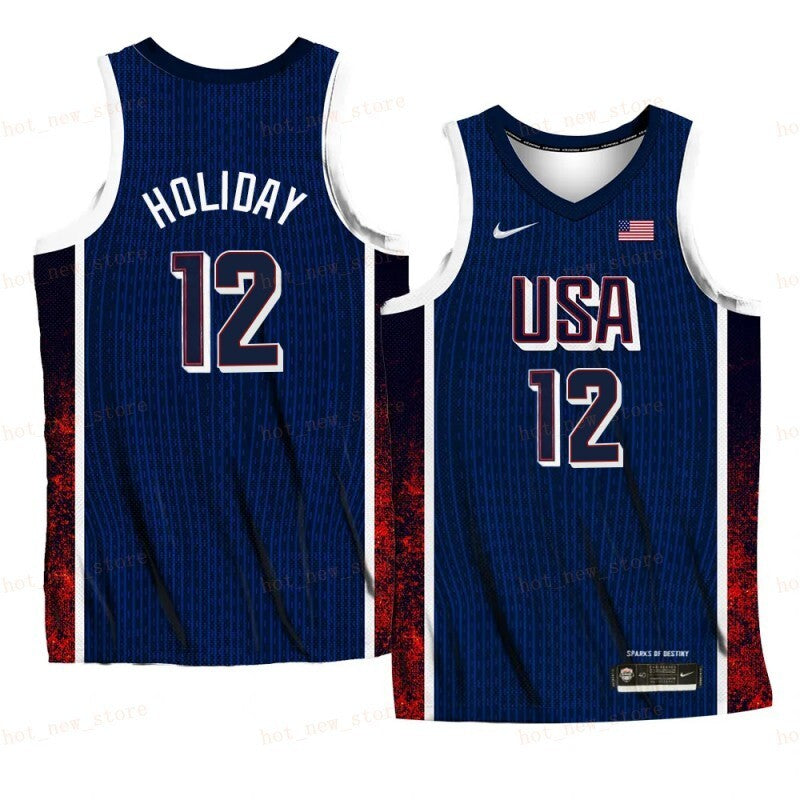 USA Team #12 Jrue Holiday 2024 Paris Olympics Navy Home