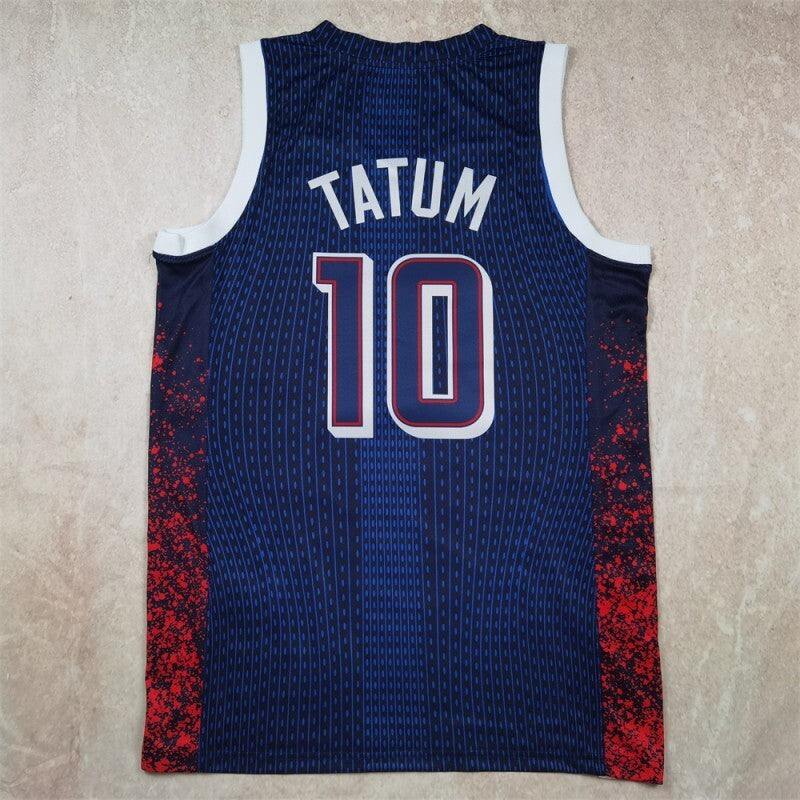 USA #10 Jayson Tatum Hot Press Dream Team 16 Navy Striped 6 # s-xxl Style 1