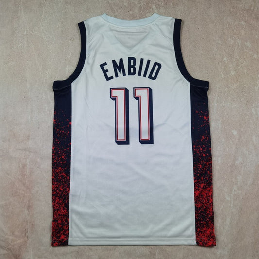 USA #11 Joel Embiid Hot Press Dream Team 16 White s-xxl Style 1