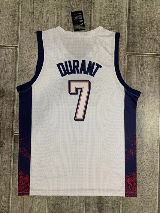 USA #7 Kevin Durant 2024 Team USA 7 White Print Style 1