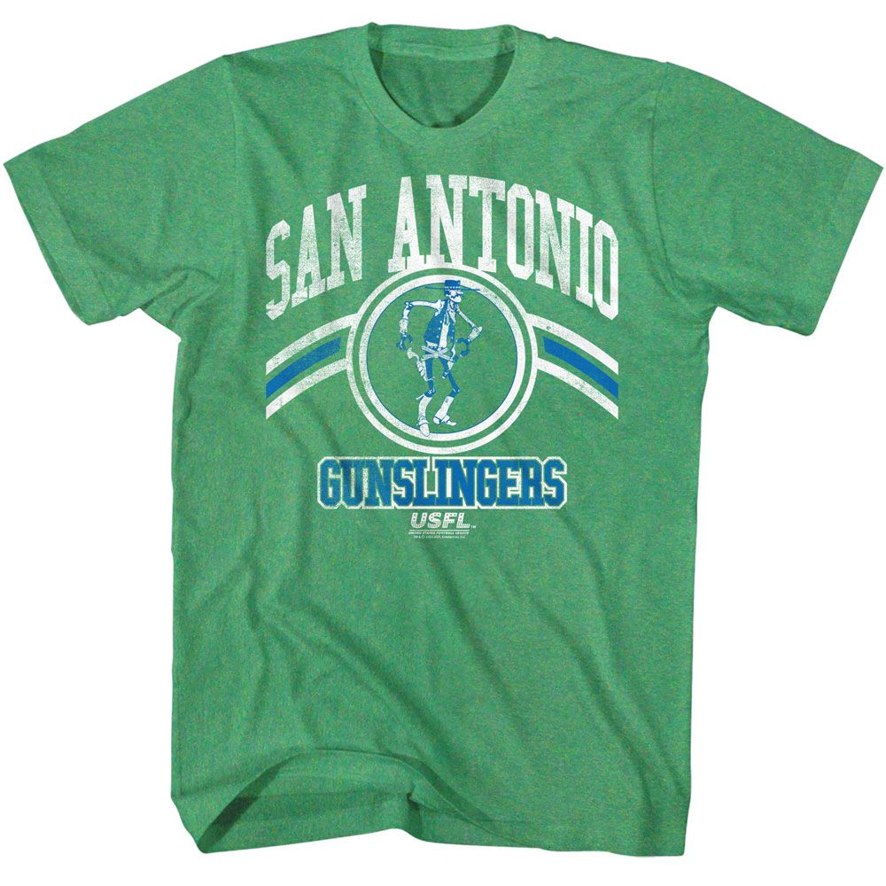 USFL - San Antonio Gunslingers - American Classics - Heather Green Adult Short Sleeve T-Shirt