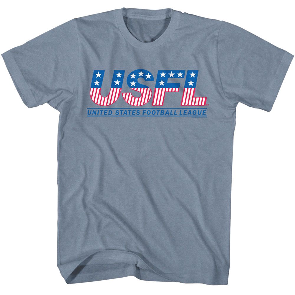 USFL - Logo - American Classics - Heather Blue Adult Short Sleeve T-Shirt Style001