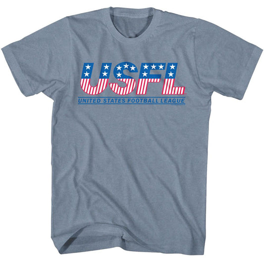USFL - Logo - American Classics - Heather Blue Adult Short Sleeve T-Shirt Style001