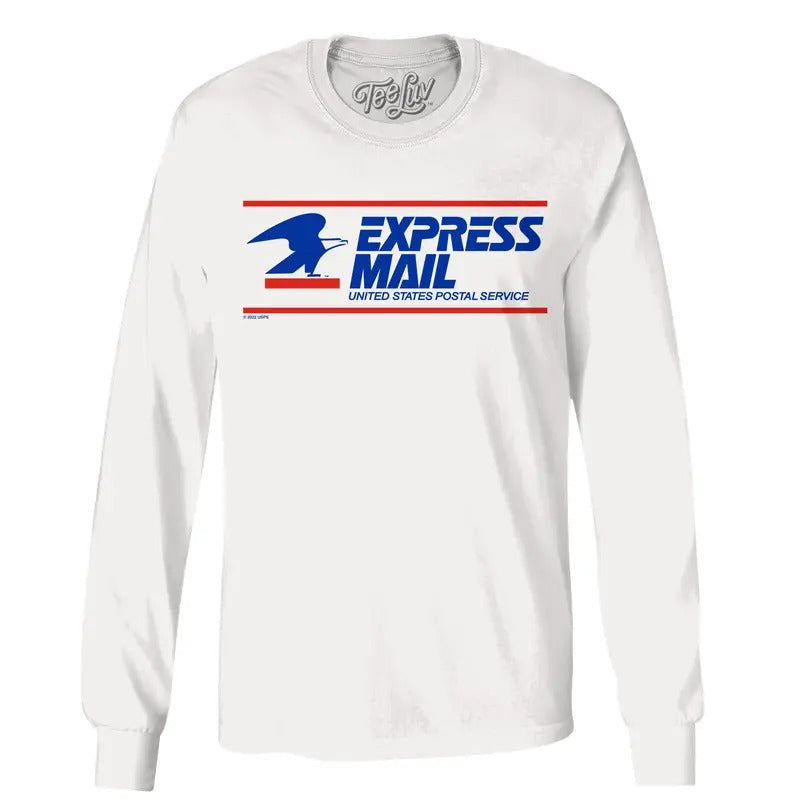 USPS Express Mail Long Sleeve T-Shirt - White Hoodie, Sweatshirt | InkThreadWorks.com
