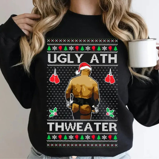 Ugly Ath Sweater Merry Chrithmith, Mike Tyson Butt Viral Ugly Ass Boxing Fight Meme Shirt, For Men Women, Funny Ugly Christmas Sweater, Unisex Sweatshirt