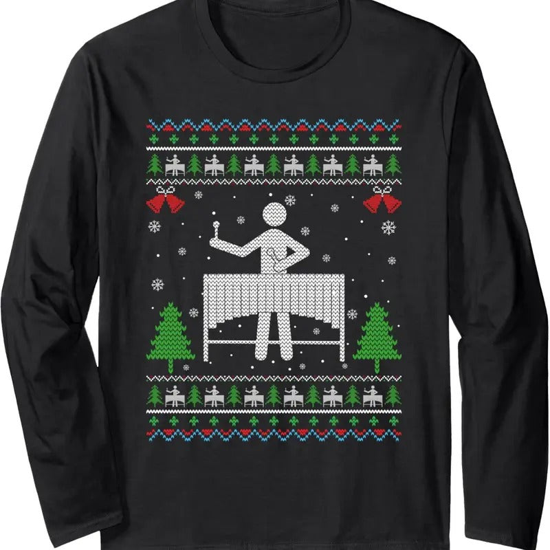 Ugly Xmas Design Marimba Player Ugly Christmas Sweater Funny Long Sleeve T-Shirt Hoodie, Sweatshirt | InkThreadWorks.com
