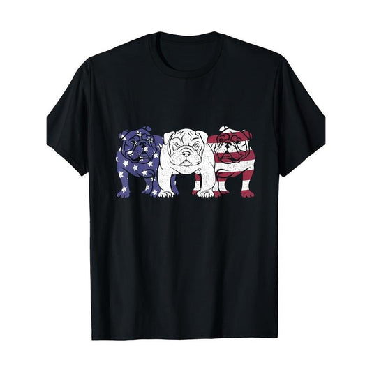 Unique English Bulldog Dog American Flag Retro Puppy Lover T-Shirt Made in USA