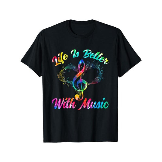 Unique Music Lover's Gift - Life Is Better With Music Notes Symbol Tie Dye Musician T-Shirt Made in USA Hoodie, Sweatshirt