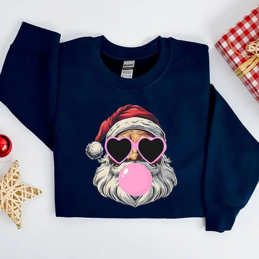 Unisex Santa Bubble Gum Shirt, Christmas Sweatshirt, Funny Santa Pullover - Fabric Hoodie | InkThreadWorks.com