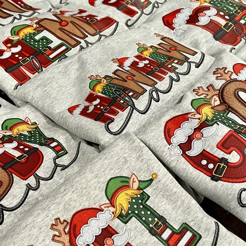 Unisex Size Faux Embroidery Christmas Claus Sweatshirt - Perfect for Everyone! T-Shirts, Hoodie | InkThreadWorks.com