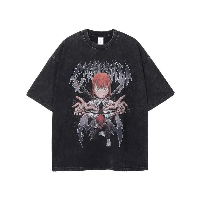 Unisex Washed T-Shirt Harajuku Streetwear Anime Tee Casual Cotton