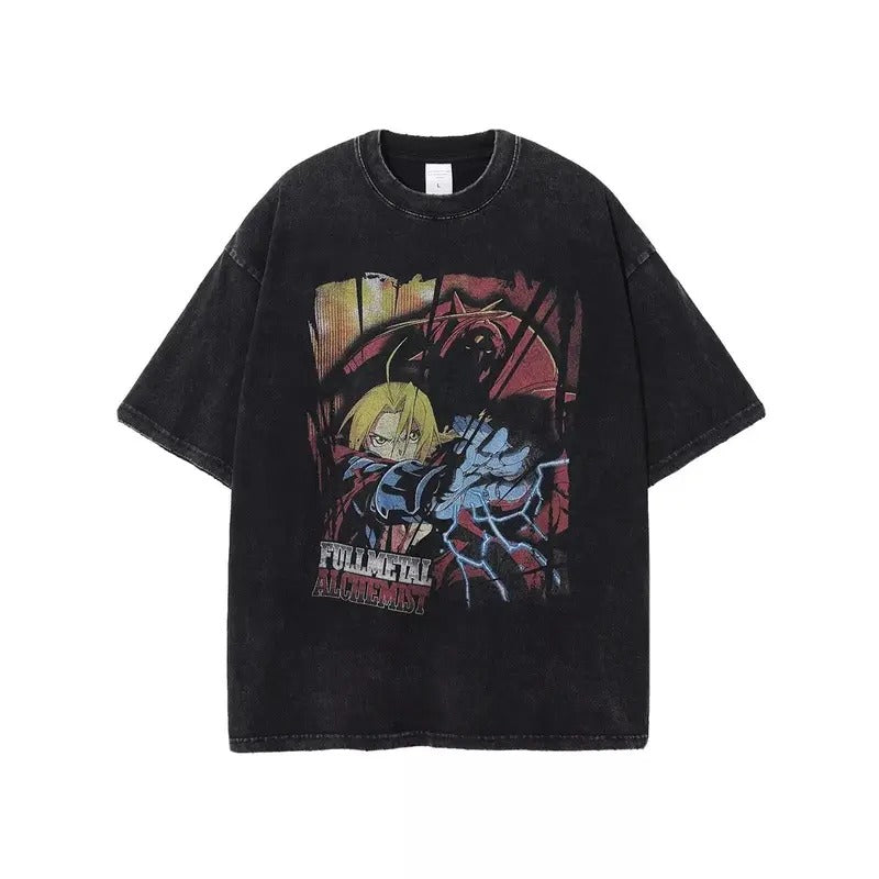 Unisex Washed T-Shirt Streetwear Anime Harajuku Full Metal Alchemist