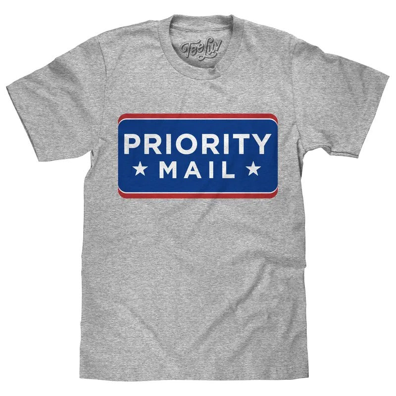 United States Postal Service USPS Priority Mail T-Shirt - Athletic Heather Gray Hoodie, Sweatshirt | InkThreadWorks.com