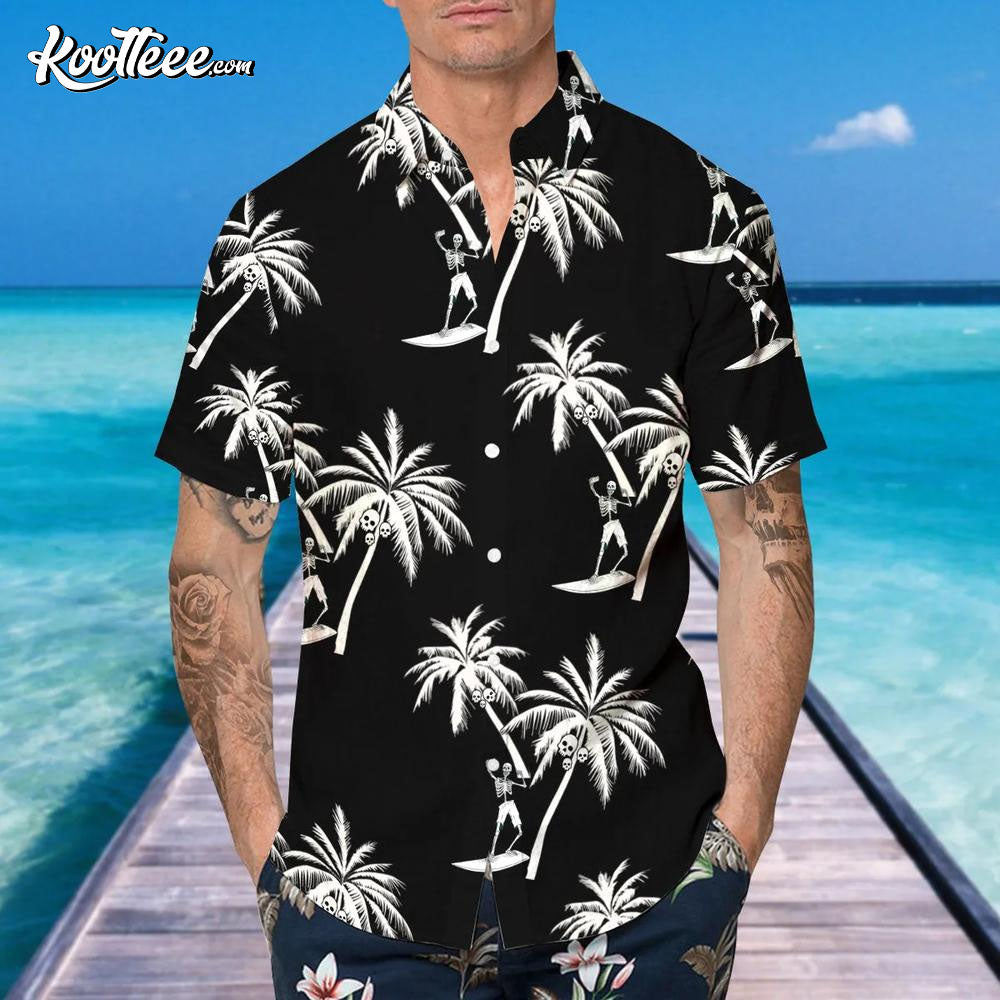 Coconut Tree Skull Black Hawaiian Shirt