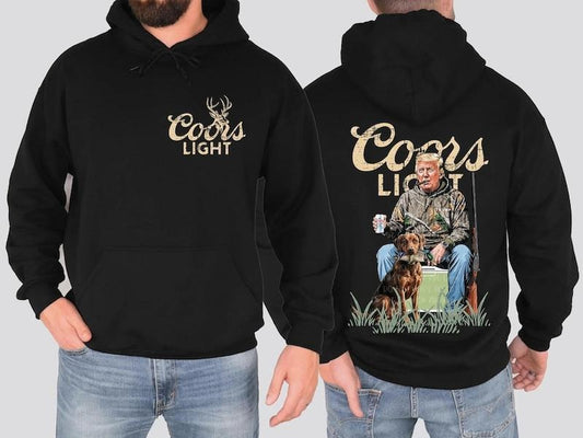 [Up To 5XL] CL Duck Hunting with Trump, Beer, and Dog Graphic T-Shirt, Sweatshirt, or Hoodie for Adults