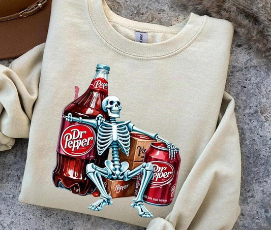 [Up To 5XL] DR. Pepper Shirts, Dr. Pepper Skeleton Shirt, Dr. Pepper Soda, Gift for Her, Gift for Him, Trendy Graphic Shirt