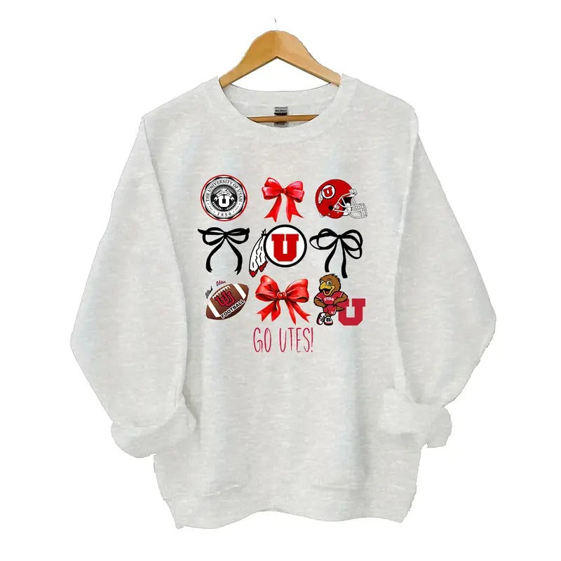 Utah Utes Coquette Sweatshirt, Go Utes Crewneck, Football Coquette Shirt Classic Cotton Sweaters Menswear Unisex Hoodie Polyester