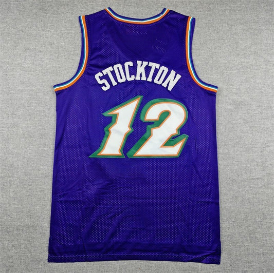 Utah Jazz #12 John Stockton Jazz 12 Purple Retro Gold Logo Style 1