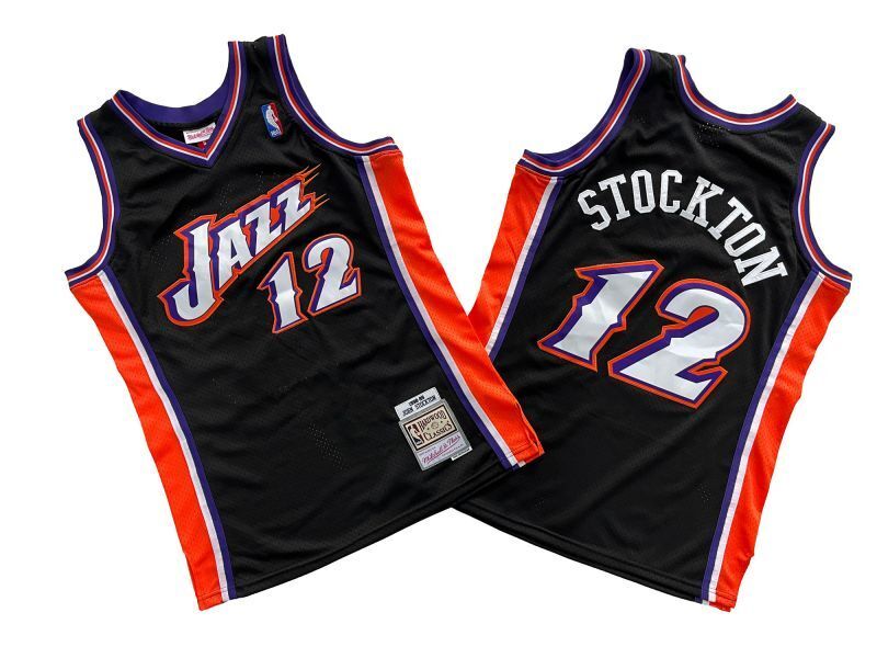 Utah Jazz #12 John Stockton Jazz 12 # Black 98-99 Season Mitchell Retro Jersey --. Stockton