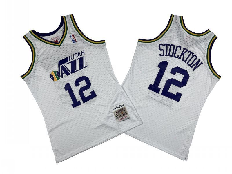 Utah Jazz #12 John Stockton Jazz 12 # White 91-92 Season Retro Jersey --. Stockton Style 2