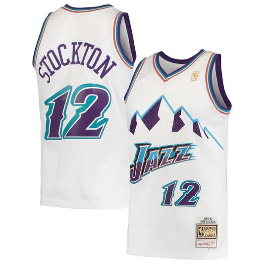 Utah Jazz #12 John Stockton Jazz Team 12 # Stockton m&n Retro White Jersey