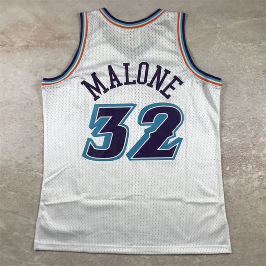 Utah Jazz #32 Karl Malone Hot Press Jazz 32 White Retro s-xxl Style 1
