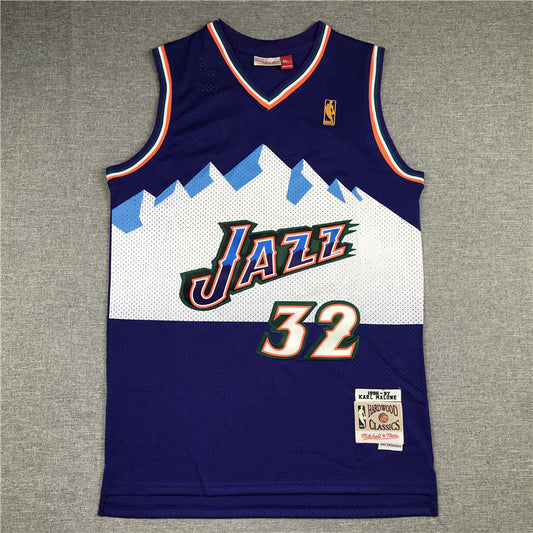 Utah Jazz #32 Karl Malone Jazz 32 Purple Gold Logo Style 4