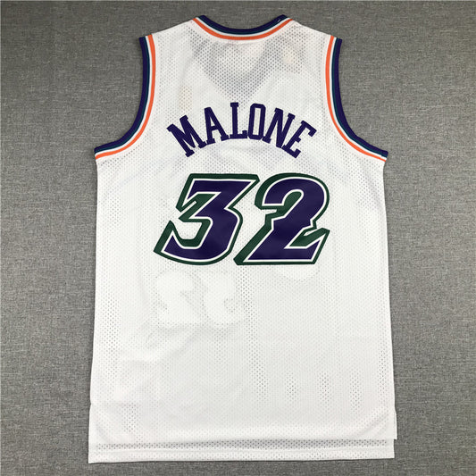 Utah Jazz #32 Karl Malone Jazz 32 White Gold Logo Style 1
