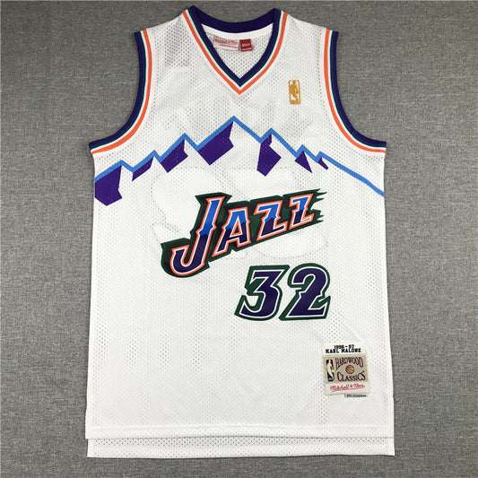 Utah Jazz #32 Karl Malone Jazz 32 White Gold Logo Style 2