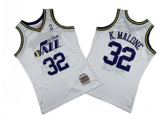 Utah Jazz #32 Karl Malone Jazz 32 # White 91-92 Season Mitchell Retro Jersey -- Karl . Malone Style 2