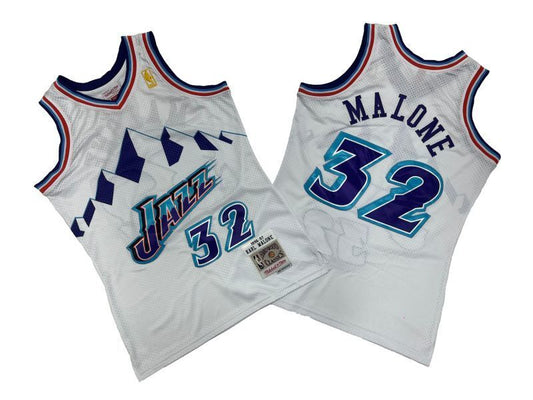 Utah Jazz #32 Karl Malone Jazz 32 # White 9 Edition 96-97 Season Mitchell Retro Jersey -- Karl . Malone