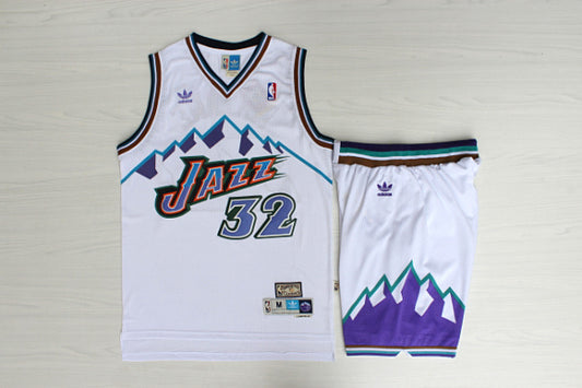 Utah Jazz# 32 Karl Malone Jazz Retro Shorts Purple , White Premium Mesh (S~XXL Size ) Style 1