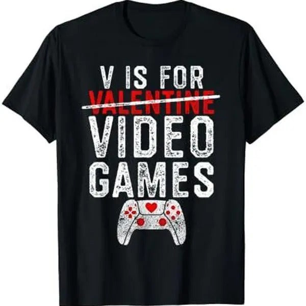 V is for Video Games Valentines Day Gamer Men Boys Gift T-Shirt Hoodie, Sweatshirt | InkThreadWorks.com