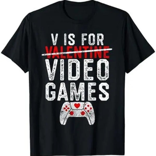 V is for Video Games Valentines Day Gamer Men Boys Gift T-Shirt Hoodie, Sweatshirt | InkThreadWorks.com