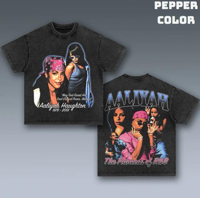 VINTAGE TEE | AALIYAH, Double Sided Prints Vintage T-Shirt, Graphic Tee Shirt, Unisex T-Shirt, Gift For Him, Crewneck Short Sleeve Shirt, Shirt Trending Top Menswear Underwear