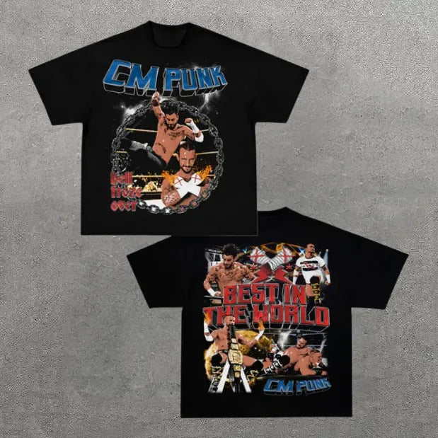VINTAGE TEE | CM PUNK, Double Sided Prints Vintage T-Shirt, Wrestler Shirt, WWE Shirt, Y2k Shirt, Vintage Graphic Tee, Unisex T-Shirt, Gift For Him, Adult Casual Cotton Crewneck Short Sleeve Shirt Top Menswear