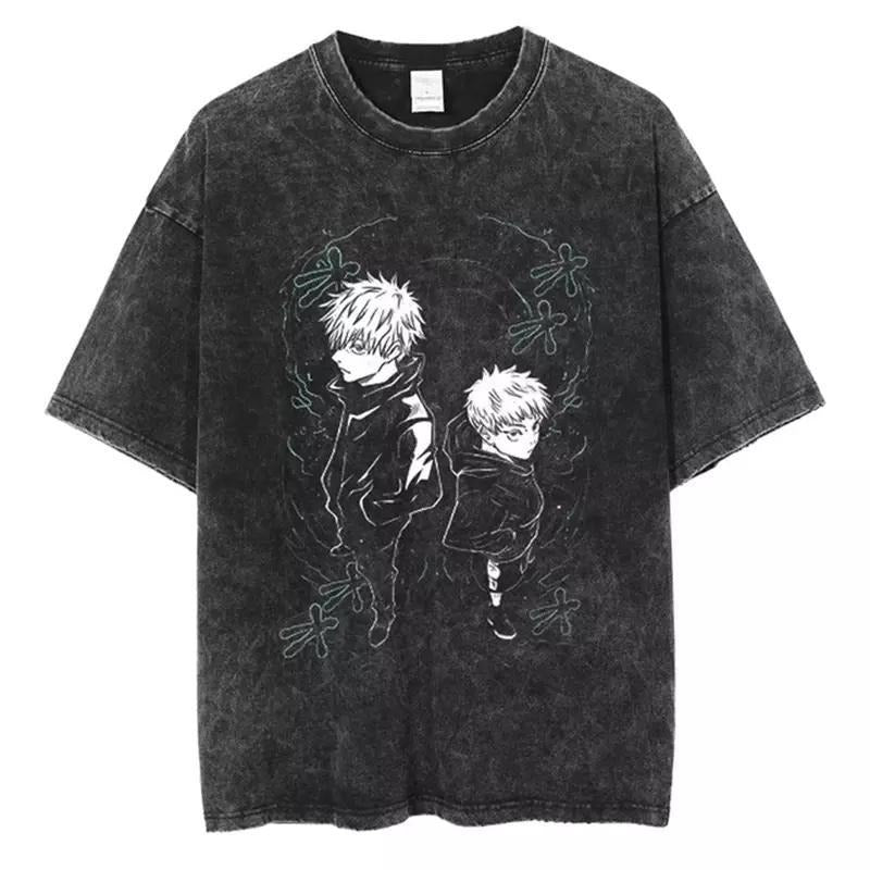 VINTAGE Washed T-shirt Jujutsu Kaisen Satoru Gojo Fashion Short Sleeves Tee Casual Cotton Hoodie, Sweatshirt