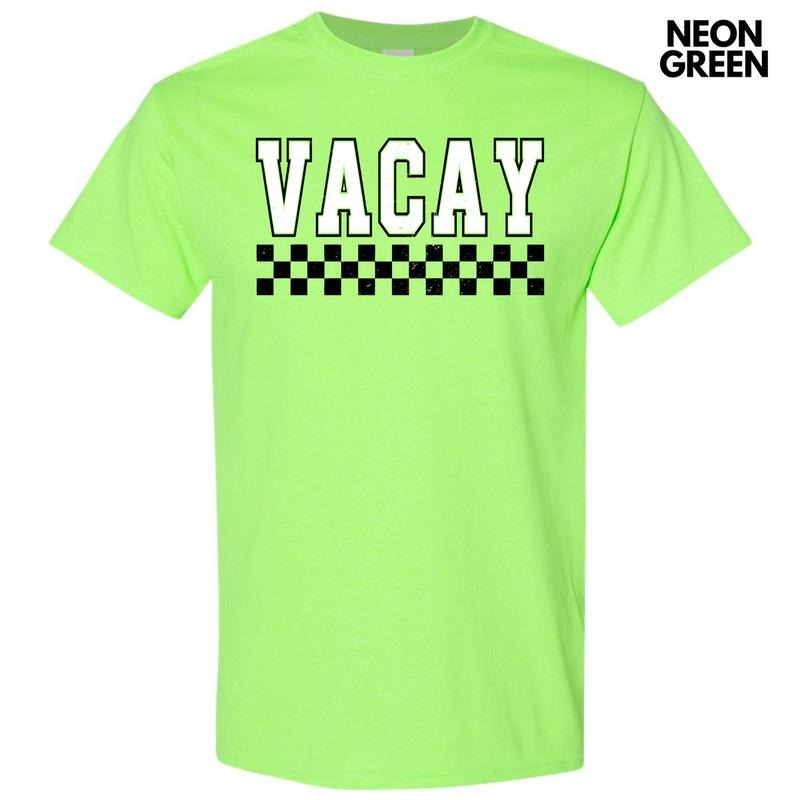 Vacay Varsity Checkered Gildan Short Sleeve T-Shirt 'NLB' Hoodie, Sweatshirt | InkThreadWorks.com