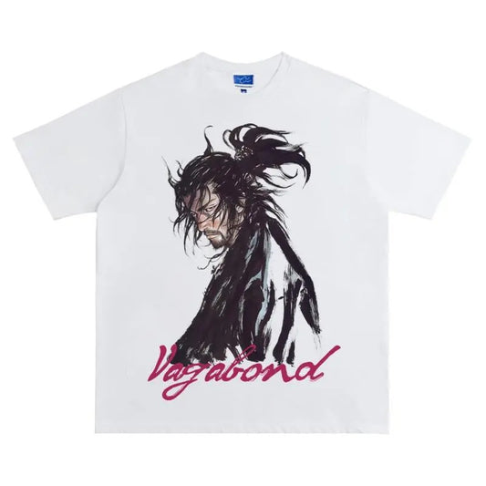 Vagabond "Miyamoto Musashi" Vintage Oversized Tee Anime T-shirt 100% Cotton Original Design Men's Top Heavyweight graphic tee shirts men gifts graphic tee vintage shirts vintage clothing men White Casual Streetwear Crewneck Menswear Gamis Tropical Baggy