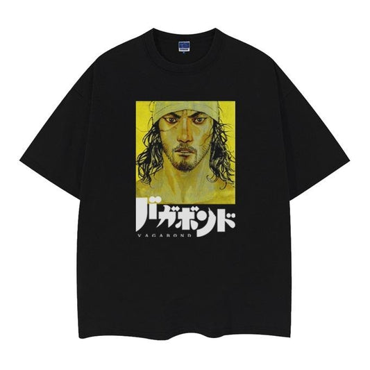 Vagabond "Musashi" Heavyweight Vintage Tee 100% Cotton OVERSIZED Anime T-shirt Menswear Top Crew Necks Tshirt Casual Streetwear Black Baggy Tropical Crewneck