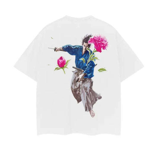 Vagabond "Slash the Flowers" Heavyweight Vintage Tee 100% Cotton OVERSIZED Anime T-shirt Menswear Top Tshirt Streetwear Casual Round Neck White Crewneck Tropical Operator Shortsleeve Fathersdaygift