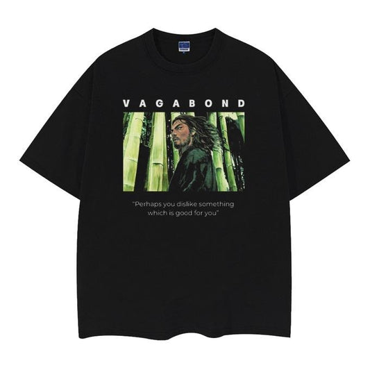 Vagabond "Slow as the Forest" Heavyweight Vintage Tee 100% Cotton OVERSIZED Anime T-shirt Basic Tops Menswear Top Casual Streetwear Black Baggy Tshirt Tropical
