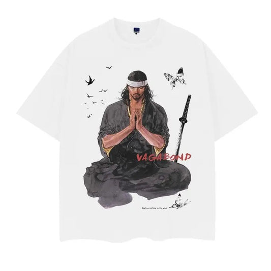 Vagabond "Training" Heavyweight Vintage Tee 100% Cotton OVERSIZED Anime T-shirt Menswear Top Crew Necks Tshirt Casual Streetwear Graphic White Crewneck Tropical