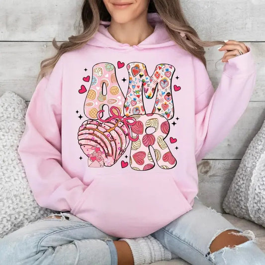 Valentine Amor Coquette Bow Tshirt Sweatshirt Hoodie, Funny Mexican Bread Lover Sweatshirt, Concha Pan Dulce Shirt,...