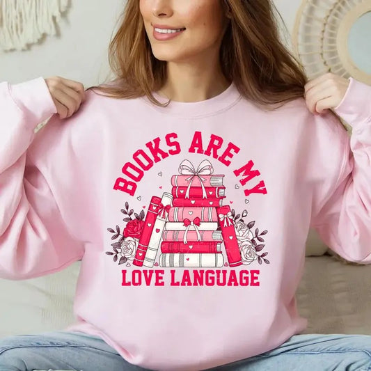 Valentine Book Lover Tshirt, Books Are My Love Language Shirt, Bookish Retro Bookworm T Shirt, Unisex Sweater Pullover...