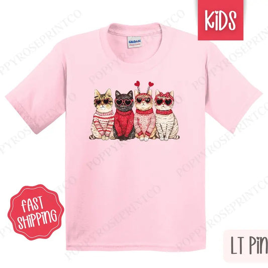 Valentine Cats Kids Shirt - Valentine's Day Children's Tshirt - Youth CatTee Gildan Hoodie, Sweatshirt | InkThreadWorks.com