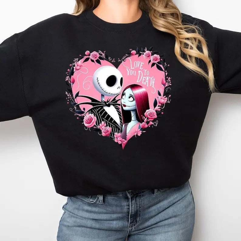 Valentine Couple Shirt, Valentine Movie Couple Sweatshirt, Valentine's Day Matching T-Shirt, Horror Movies Character, Jack And Sally Tee